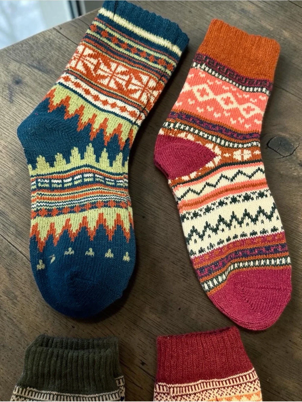 UGG Patterned Crew Socks in Green, Red & Blue Accents